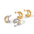 Fashion Geometric 18K Gold Plated Gold Silver Two Tone Layered Earring Stainless Steel Three Layer Hoop Earring for Women