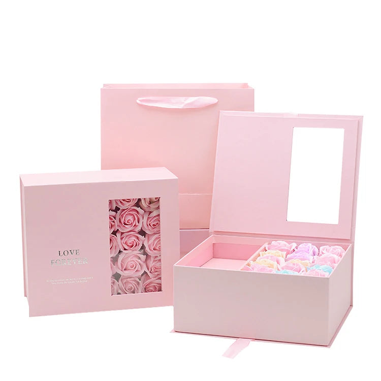 Personalized Kraft Rigid Display Boxes With Window for Upright Rose Flower Gift Packing Colorful Shipping Boxes for Presentation