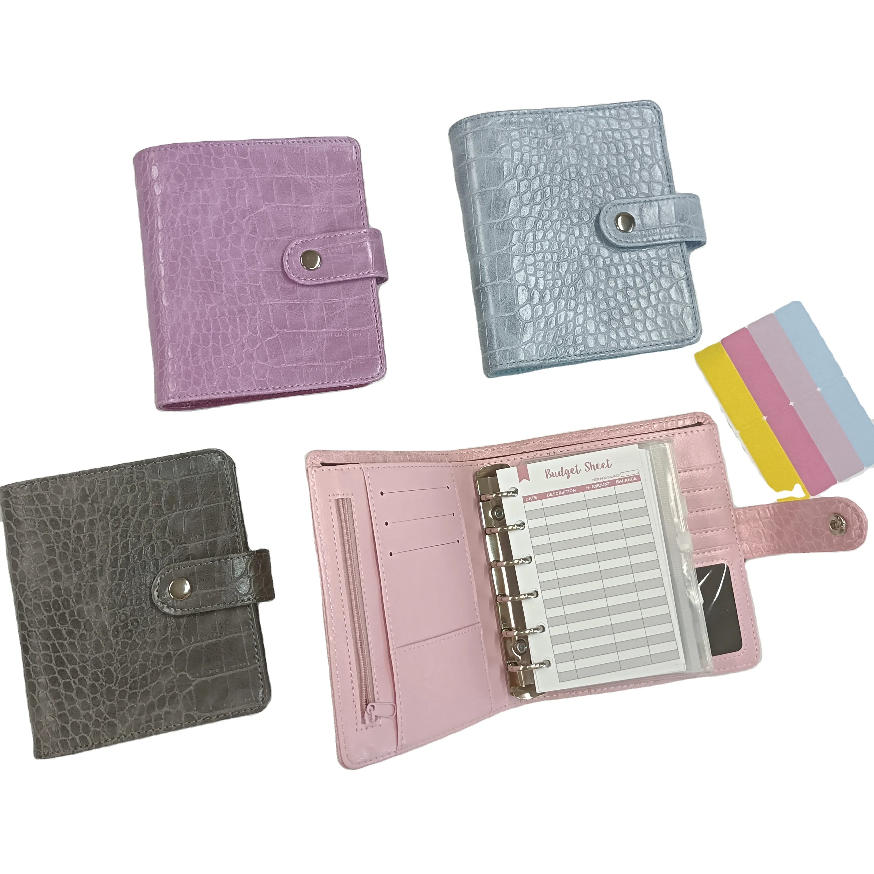 Custom Loose Leaf 6 Rings Cash Envelopes Zipper Minimalist crocodile A7 Budget Binder Wallets for Men Credit Cardholder Wallet