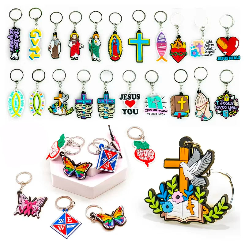 2025 One Piece 2D Rubber Christian logo Custom Charms Souvenirs Gift Keychain Ring Cartoon Accessories for Keychains
