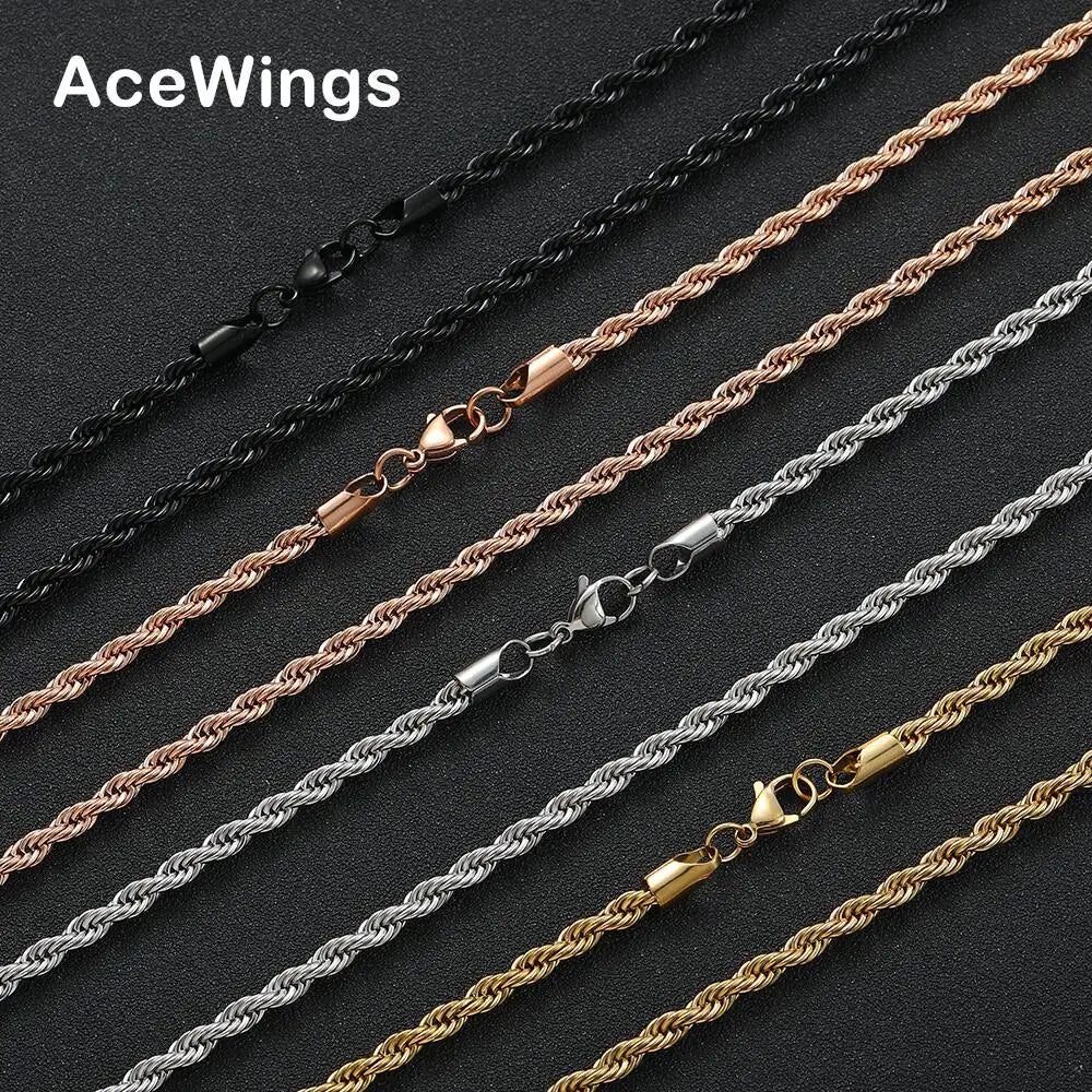 SC028 4mm 16" 18" 20" 22" 24" 30" Stainless Steel Rope Chain Necklace Men's Necklace