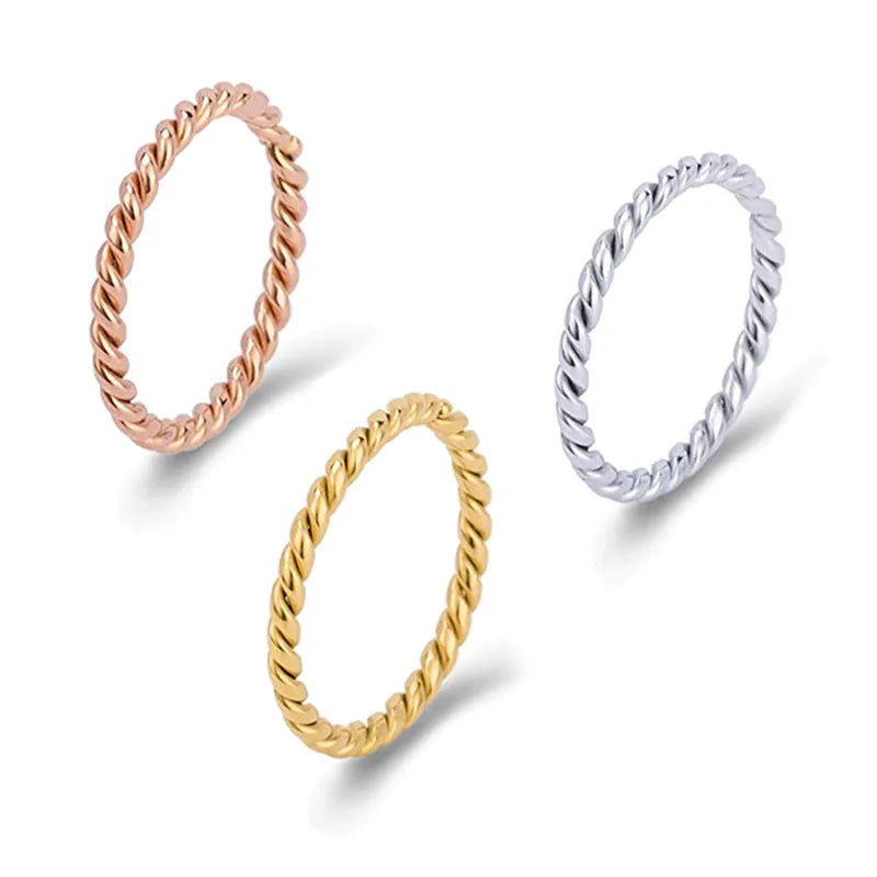 Fashion Jewelry Rings Minimalist Style Stackable Eternity Band Women Stainless Steel 1.5mm Dainty Twist Ring