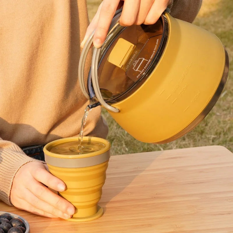 Portable Silicone Folding Kettle Outdoor Camping Hiking Backpacking Open Fire Cooker Coffee Tea Cassette Field Dining Dinnerware