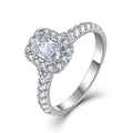 Premium Quality Rhodium Plated Cushion Cut Zircon Halo Engagement Ring 925 Sterling Silver Jewelry