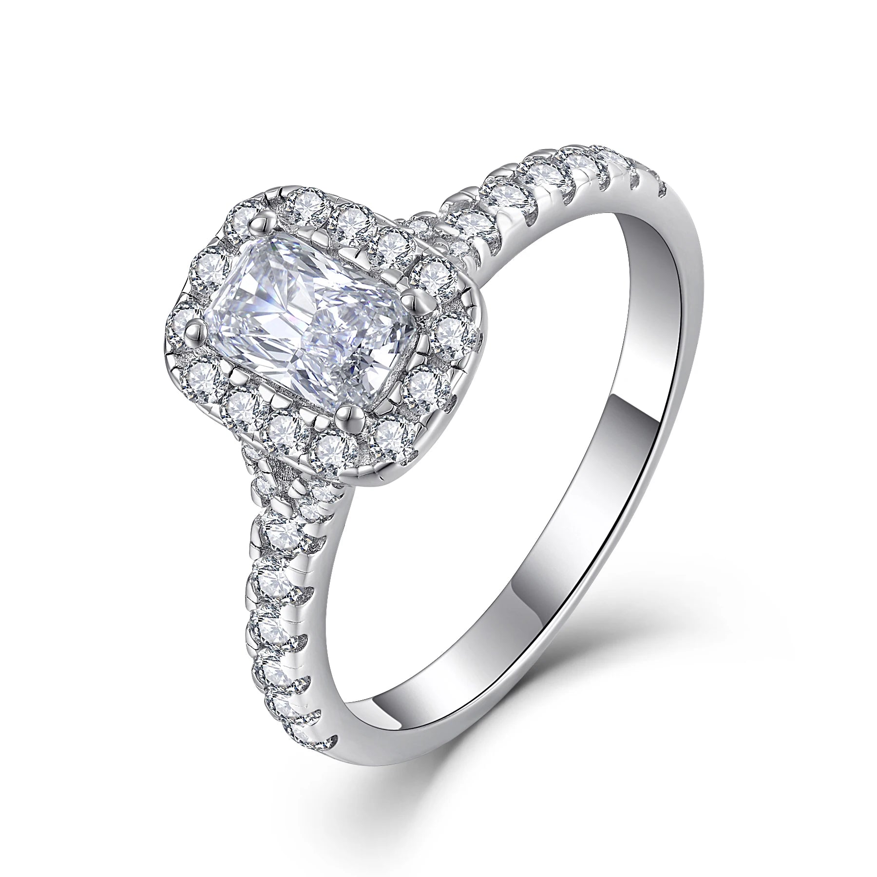 Premium Quality Rhodium Plated Cushion Cut Zircon Halo Engagement Ring 925 Sterling Silver Jewelry