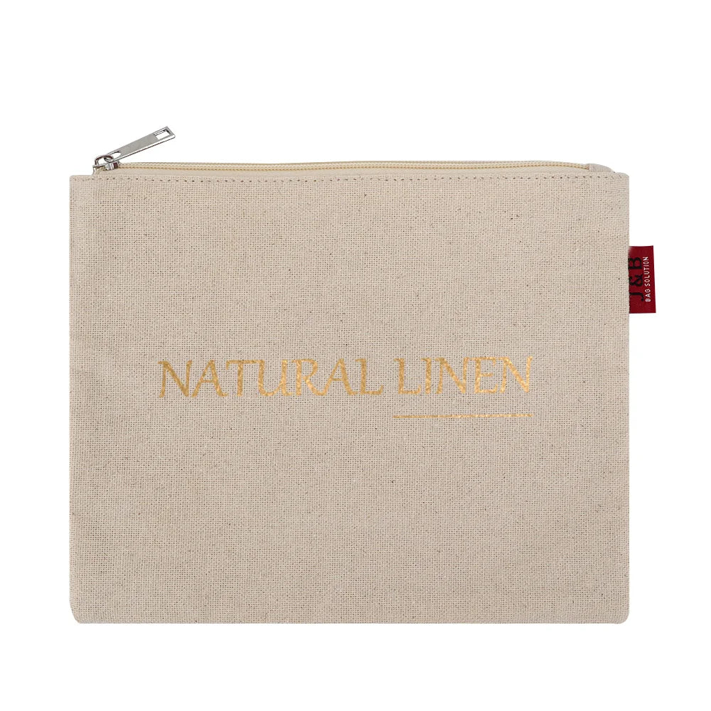 Custom Designed Plain Natural Printing Design Eco Oem Women Linen Jute Burlap Cosmetic Zipper Bag Make up Wash Pouch Bag