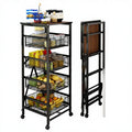 Metal Multi-layer Kitchen Multifunctional Floor-standing Foldable Rack with Pull Basket