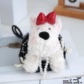 Cute Pearl Bow Dog Plush Stuffed Doll Keychain Bag Hanging Pendant West Highland Puppy Cartoon Animal Soft Toys Charm Keyring