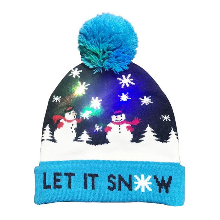 Christmas LED Light-up Knitted Beanie Hat Colorful Flashing Holiday Xmas Christmas  Hat Party Supplies(