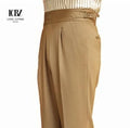 Italian Men's Naples Paris Buckle Waist Straight Trousers High Waist British Gurge Custom Plus Size Fit Suit Pants Pleated Front