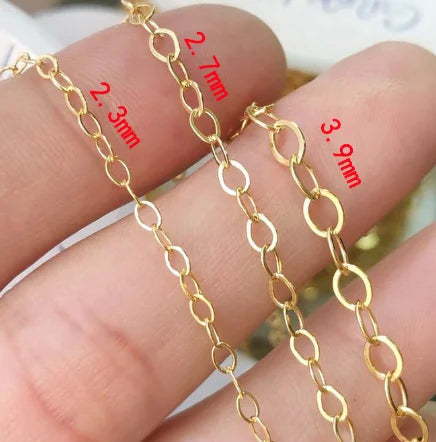 Dainty 14K Gold Filled 2.3MM 2.7MM 3.9MM Width Flattened O Chain Cable Chain for DIY Necklace Bracelet Permanent Jewelry Making