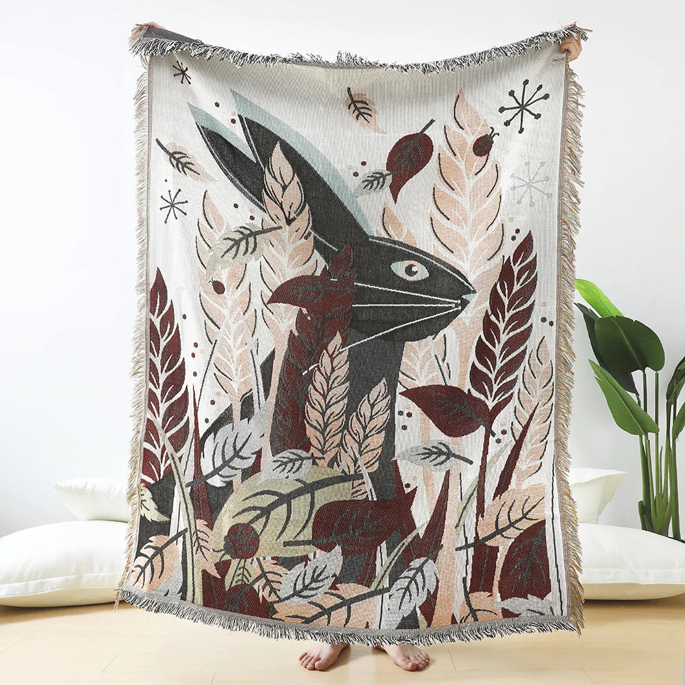 Cartoon Animal Wholesale Custom Jacquard Woven Throw Rug Blanket Outdoor Art Home Decor