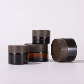 Free Samples Wooden Grain Glass Cheap Amber Thicken 20g 30g Empty Face Cream Packaging 50g Cream Jar Bottle