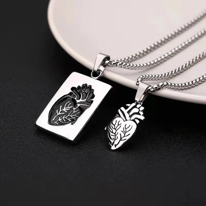 New Arrival Stainless Steel Cardiac Shape Couple Necklace Rock Inspired Creative Telesthesia Heart Pendant Necklace for Lovers