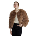 2023 Women's Casual Winter Jacket Natural Raccoon Fur O-Neck Three-Quarter Sleeve Short Thick Warm Streetwear Real Fox Fur Coat
