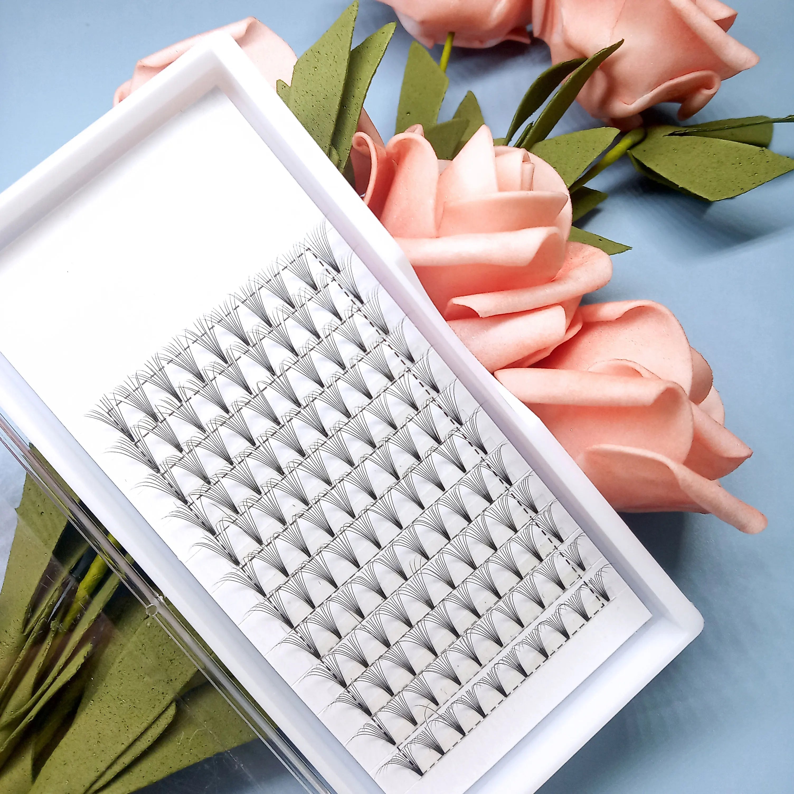 Korean PBT 5D 6D Pre Made Fans Lashes Long Stem 0.07mm Premade Volume Fans Eyelash Extensions