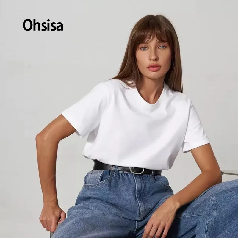 Ohsisa Summer New Women's Casual Home Commuter All-Match European American Style Short-Sleeved T-Shirt