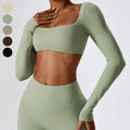 Square Collar Crop Tshirt Quick Dry Gym Top Fitness Yoga Crop Tops Wholesale Long Sleeve Crop Tops Tshirt for Women With Padded