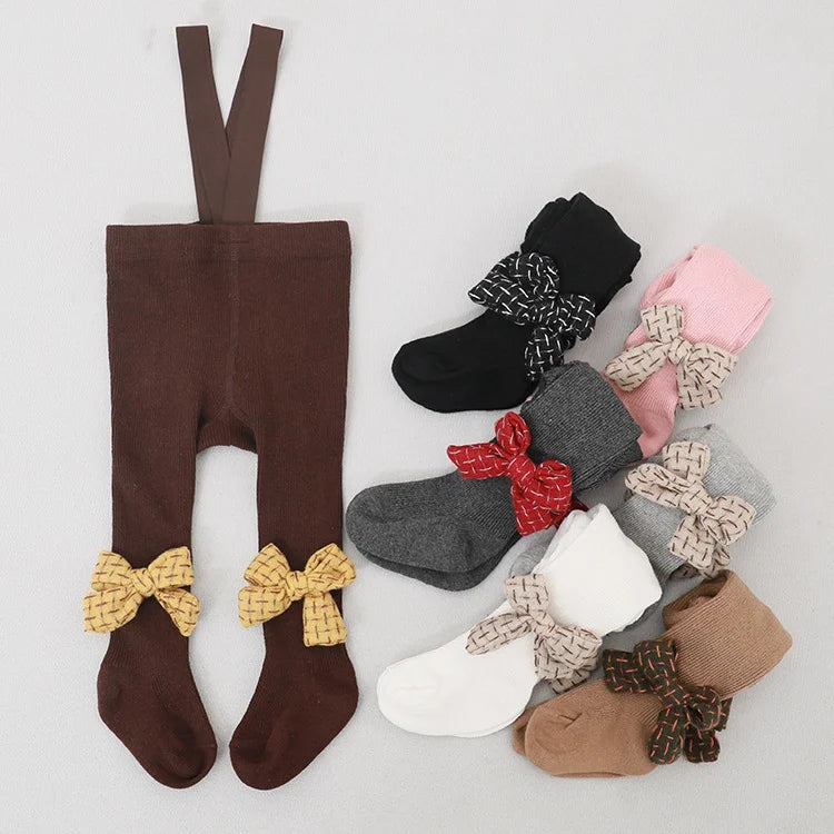 Spring Autumn Baby Tights Leggings Cotton Baby Tight Pants Solid Color Overalls Bow Baby Girls Pantyhose