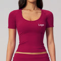Custom Logo Soft Breathable Yoga Top for Women Pilates Sport Fitness Running Gym Clothes U-neck Slim Fit Crop Women's T-shirts MegaBDM
