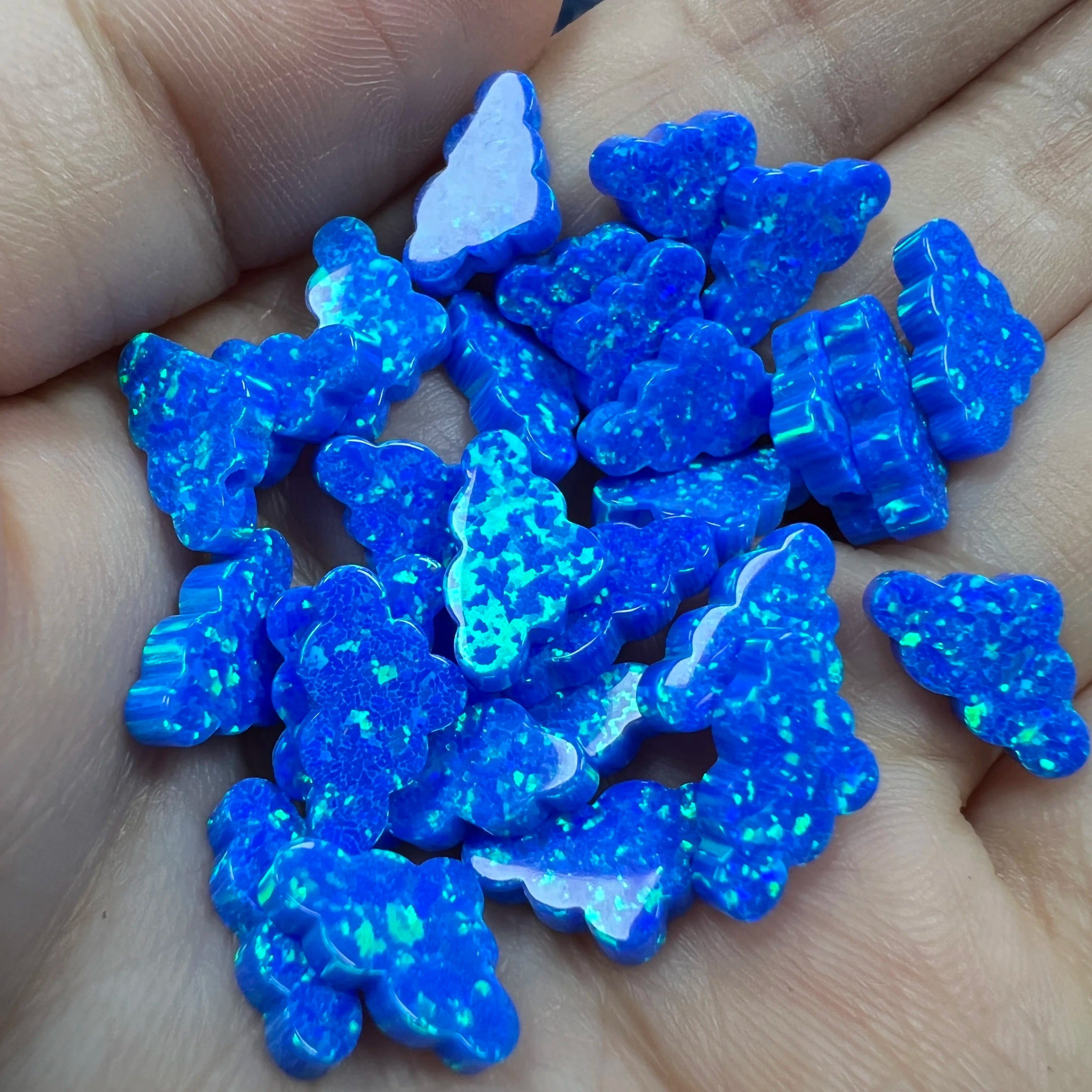 Synthetic Cloud Opal 7.3x12x2.5mm Hole 1.1mm Fire Blue Lab Grown Cloud Opal Stones