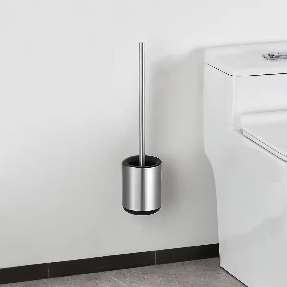 304 Stainless Steel Bathroom Black Toilet Cleaning Brush With Holders Set Stand 2 Optional Silicone Brush Head
