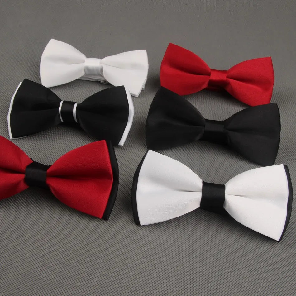 Customized Black White Solid Color Double-layered Bow Tie for Men's Performance Business Attire Polyester Luxury Classic