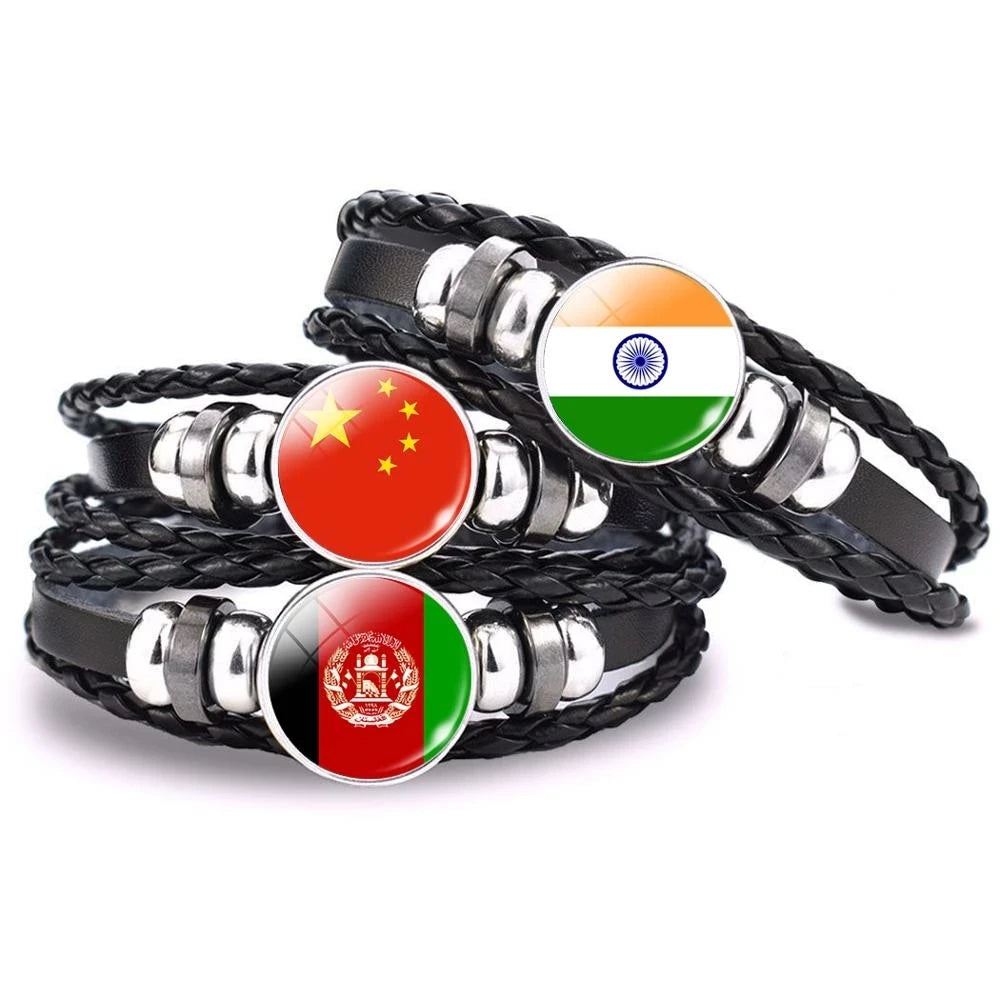 233 Countries and Regions National Flag Snap Button Glass Cabochon Beads Country Flag Independence Day Jewelry Leather Bracelet