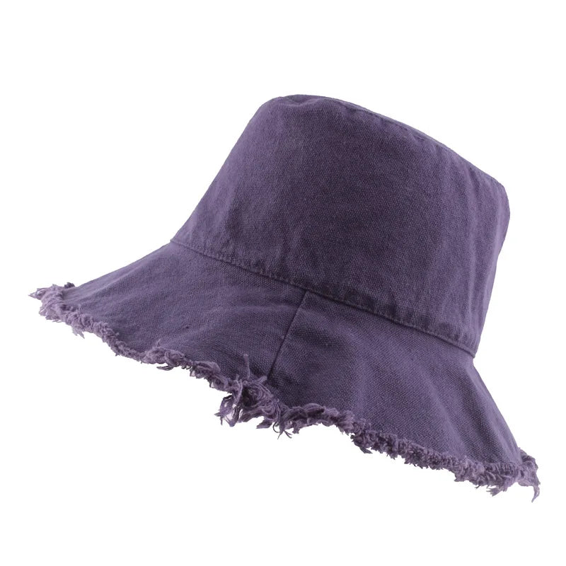 Washed Cotton Bucket Hat Fray Edge Summer Travel Bucket Cap Beach Sun Hat Wholesale Bucket Washed Hats