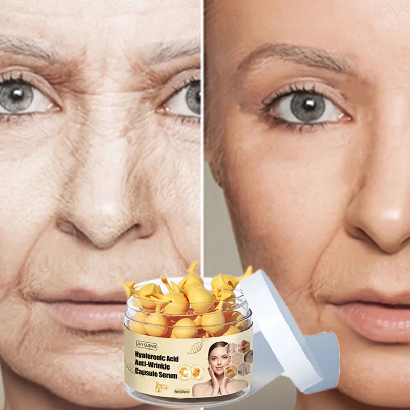 Jaysuing 20pcs Vitamin E Collagen Protein Pores Shrinking Skin Moisturizing Firming Hyaluronic Acid Anti Wrinkle Capsule Serum