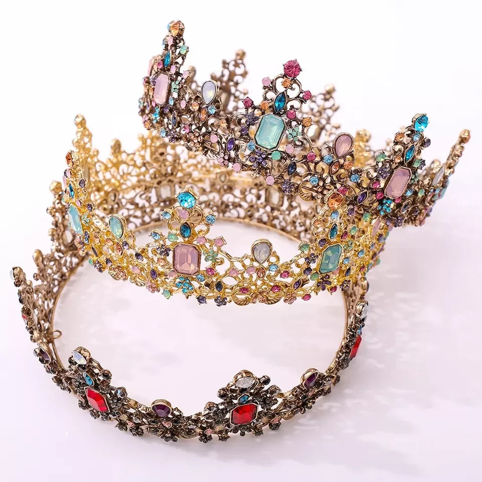 Baroque Queen Crown Tiaras Rhinestone Wedding Crowns Tiaras for Women Costume Party Hair Accessories with Gemstones