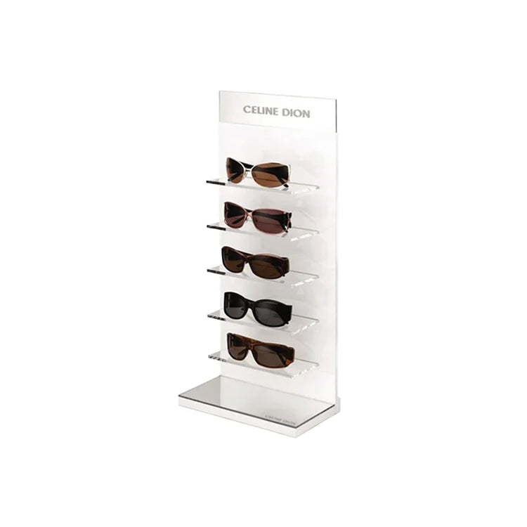 BOSN Display 5 Tier Premium for Clear Acrylic Sunglasses Holder Rack Wall Mounted Eye Glasses Shelf Tabletop Display Stand