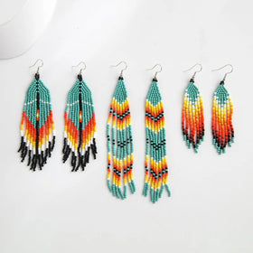Bohemian Colorful Seed Bead Tassel Earrings Ethnic Long Handmade Beaded Pendant Earrings Jewelry Wholesale