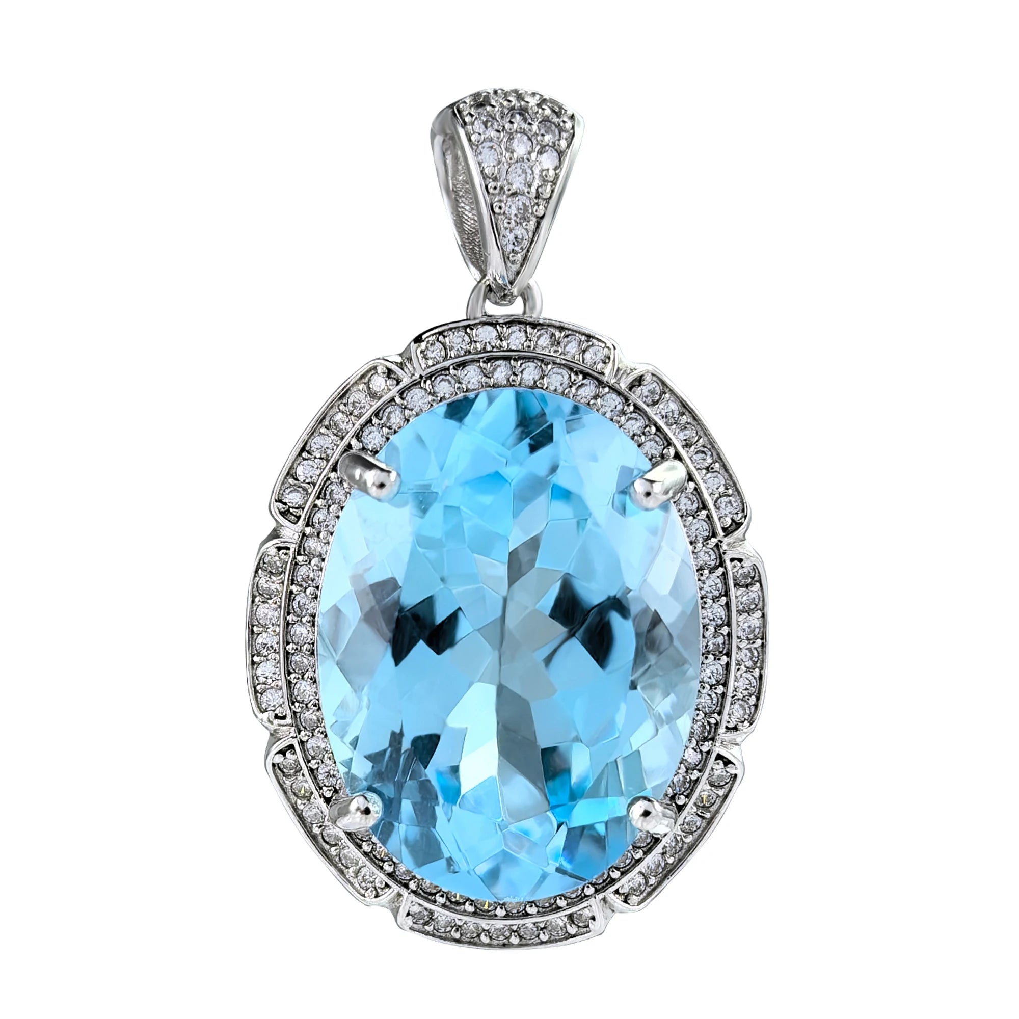 Dazzling Rhodium Plated 925 Silver Pendant with Natural Sky Blue Topaz Birthday Gift for Women Charm Pendants Type