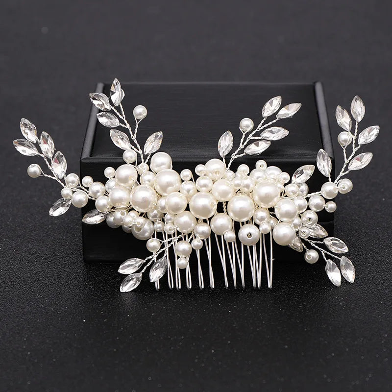 Wholesale Handmade Wired Rhinestones Crystals Pearls Flower Bridal Hair Comb Wedding Hair Accessories Bridesmaids Women Jewelry