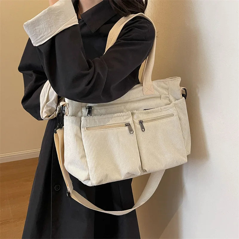 Custom Logo Corduroy Velvet Shoulder Bag Large Capacity Travel Fashion Crossbody Bag Casual Simple Hot Selling Handbag