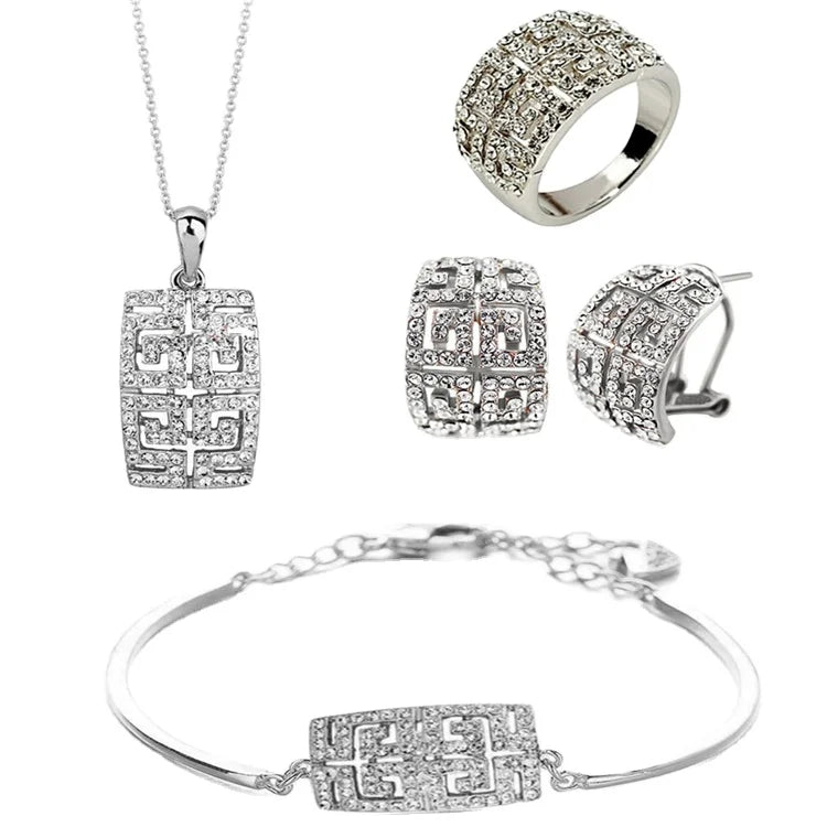 2024 New Classic Design Hot Sale Gold-Color Austria Crystal Wedding Jewelry Set for Women for Engagement Anniversary & Gift
