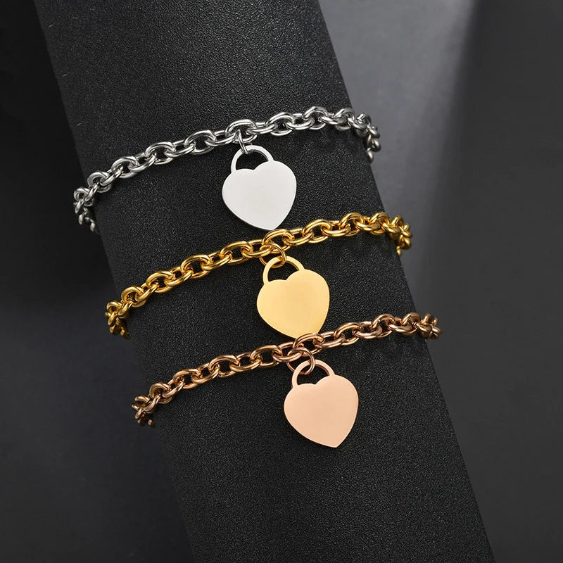 2025 Rose Gold Jewelry Wholesale Korea Style Fashion High Grade Charm Bracelet Blank Heart Pendant Custom Bracelet Women