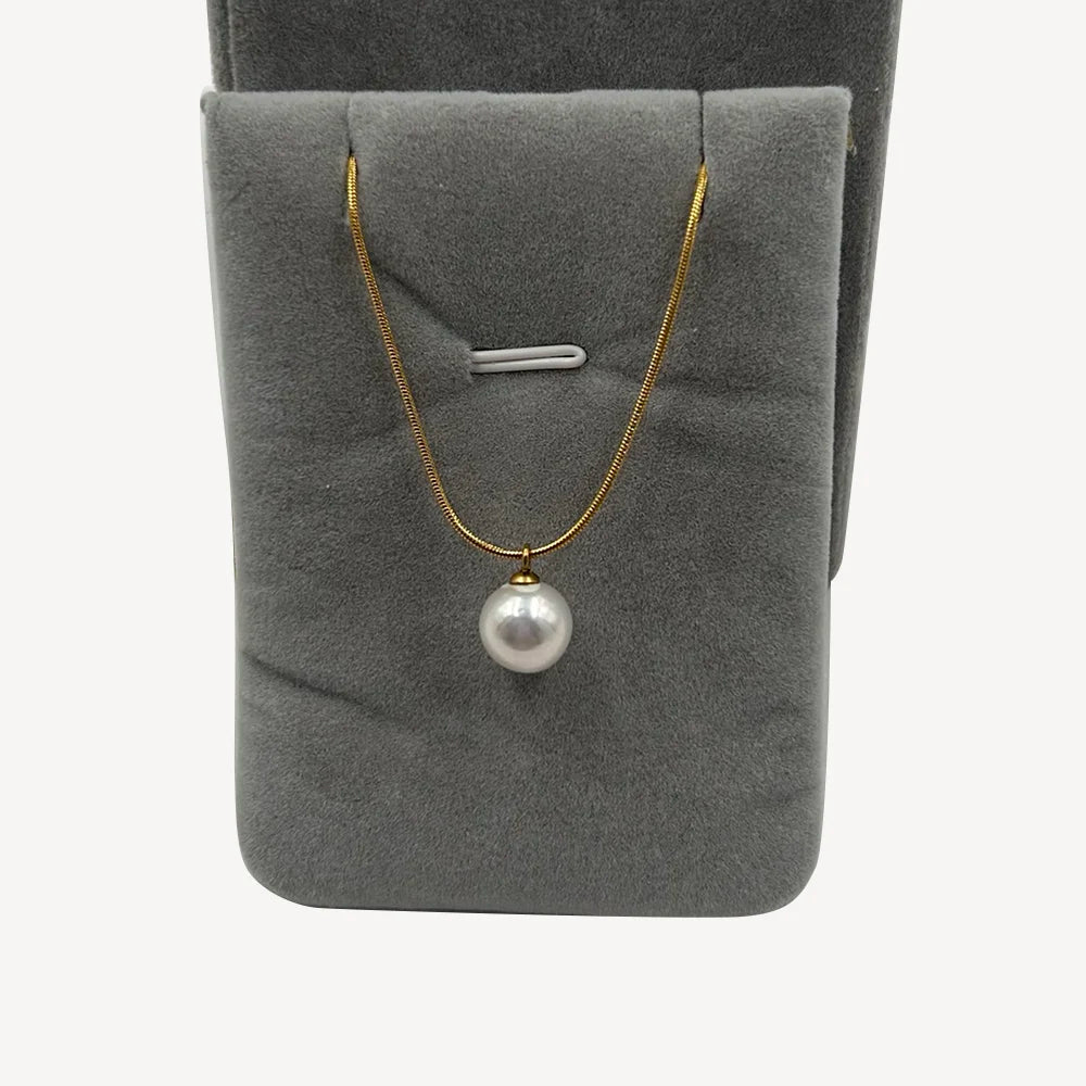 Wholesales Natural Freshwater Round Pearls Pendant Choker Necklacestainless Steel PVD 18k Gold Plating Snake Chain 9-10 mm AAA