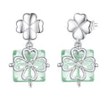 Fashion 925 Sterling Silver Four-leaf Clover Stud Earrings Light Green Square Transparent Glass Earrings for Women Gift BSE745