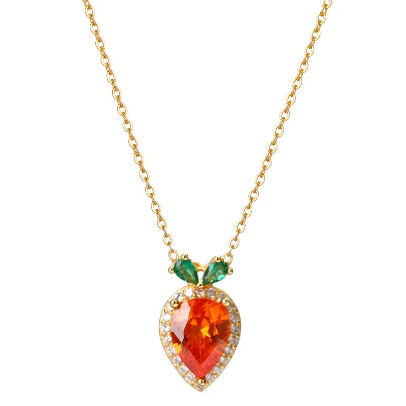 Fine Jewelry 925 Sterling Silver Gold Plated Zircon Women Fashion Sweet Small Carrot Pendant Necklace for Gifts