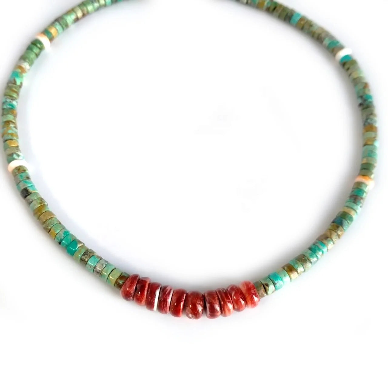 Turquoise choker Heishi Gemstone with Spiny Oyster Beaded Necklace Handmade