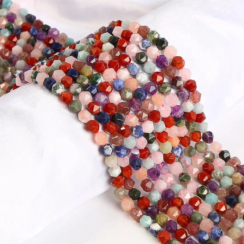 Colorful Natural Stone Faceted Ocean Sea Loose Beads Bracelet Accessory  Handmade DIY Jewelry Making Semi-finished Cut Gemstone