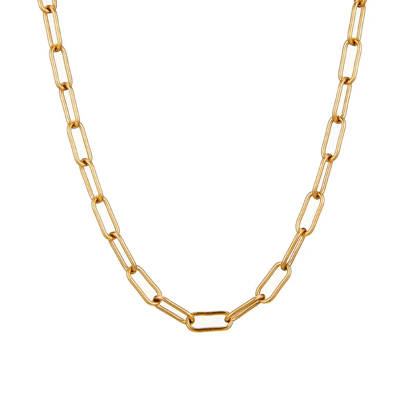 Versatile 18K Gold Plated Stainless Steel Basic Chain Thick Short Necklace for Autumn and Winter Coat Hoodie Accessories