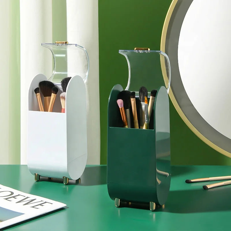 Wholesale Cute ABS Brush Makeup Storage Box Dustproof Cosmetic Makeup Holder Pen Brush Pearls Display Rack for Home Accessories