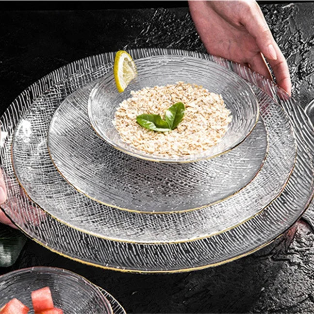 Set of 7 Transparent Charger Plate Crystal Glass Bowls and Plates Dinner Set