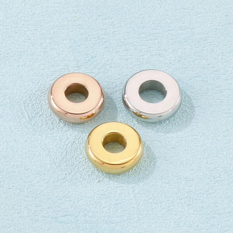 Custom Fine Stainless Steel Silver Rose Gold Black Plated Metal Flat Round Spacers Beads for Personalized Jewelry Making