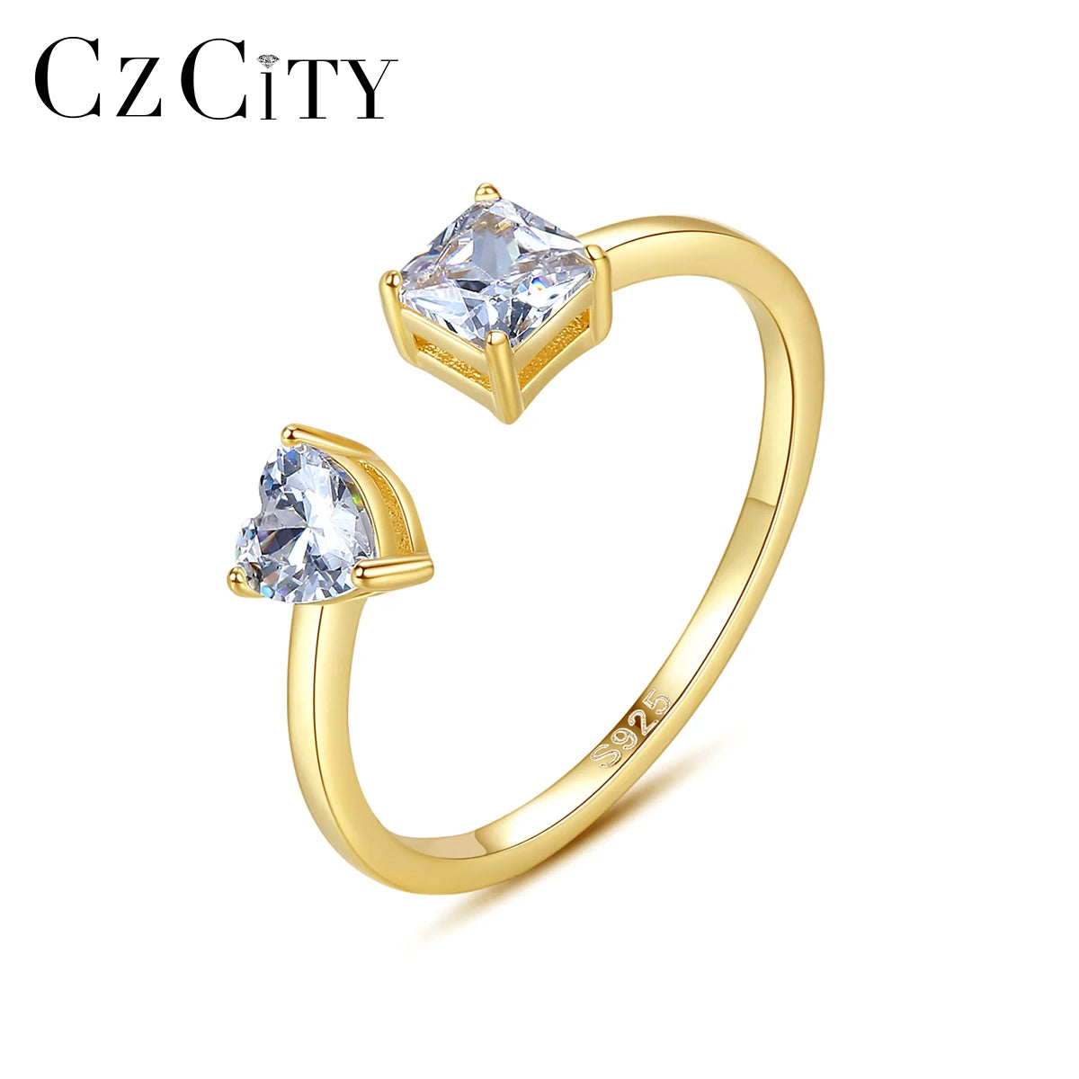 CZCITY Luxury Jewelry 925 Sterling Silver Gold Plated Classical Simple Diamond Rings for Women Wedding CZ Eternity Ring
