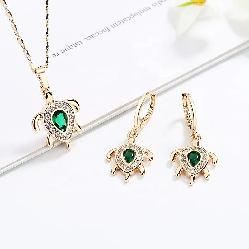 Joyeria Hd Jewelry Earrings Set Wholesale Cute Turtle Zircon18K Gold Plated Earrings and Necklaces Sets Jewelry Sets for Women
