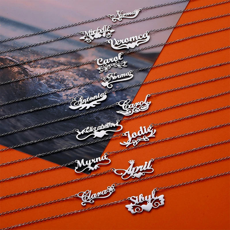 Custom Name Necklace Fashion Creative Heart Letters Stainless Steel Necklace Personalized Gift for Women Men